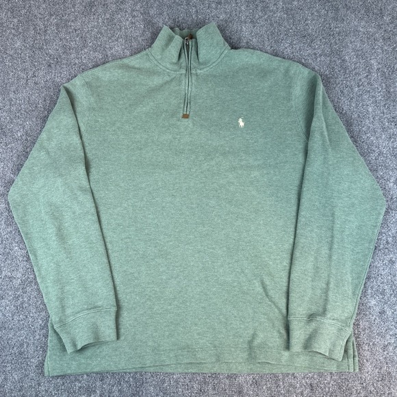 Polo Ralph Lauren Mens XL‎ Green Estate Rib 1/4 Zip Pullover Casual Sweater Pony - Picture 2 of 10